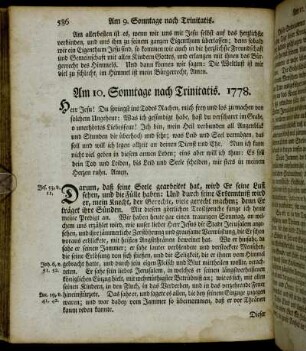 Am 10. Sonntage nach Trinitatis. 1778. - Am 12.. Sonntage nach Trinitatis. 1778.
