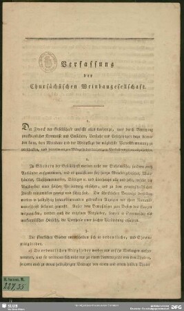 Verfassung der Chursächsischen Weinbaugesellschaft