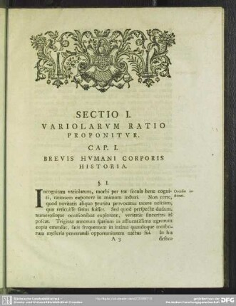 Sectio I. Variolarum Ratio Proponitur