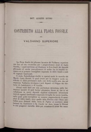 Contributo Alla Flora Fossile Del Valdarno Superiore