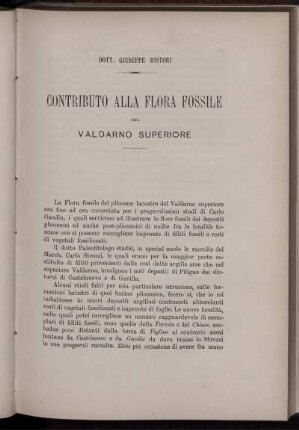 Contributo Alla Flora Fossile Del Valdarno Superiore