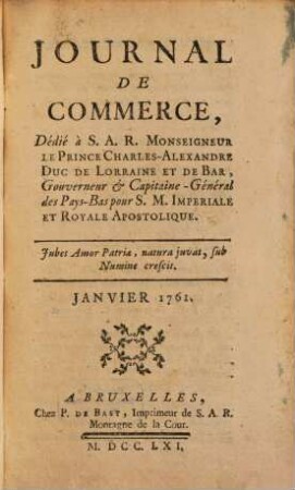Journal de commerce. 1761,[1] = T. 13. Janvier
