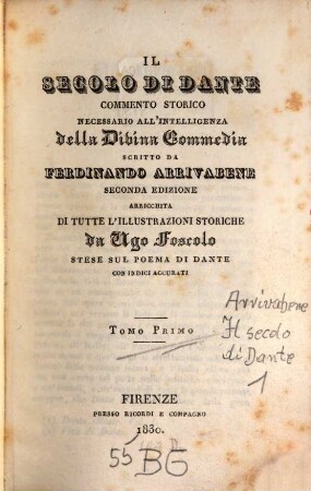 Il secolo di Dante : commento storico necessario all'intelligenza della Divina Commédia, 1