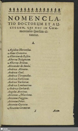 Nomenclatio Docorum Et Auctorum, Qui Hoc In Commentario sparsim citantur