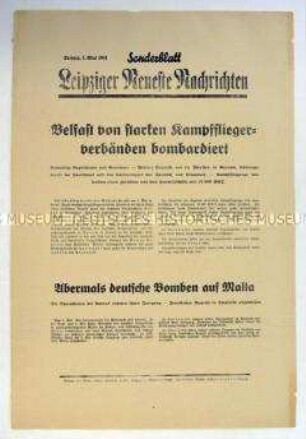Sonderblatt der "Leipziger Neuesten Nachrichten" zu deutschen Luftangriffen auf Belfast