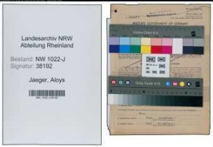 Entnazifizierung Aloys Jaeger , geb. 27.12.1892 (Bahnbeamter)