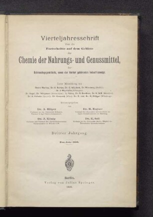 3.1888: Vierteljahresschrift über die Fortschritte auf dem Gebiete der Chemie der Nahrungs- und Genußmittel, der Gebrauchsgegenstände sowie der hierher gehörenden Industriezweige