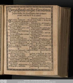 Verzeichnuß etlicher fürnehmen Jahrmärckte/ den Kauffleuten und Krämern zu nutz/ nach dem A. B. C. gesetzet.