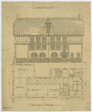 Fischer, Theodor; Rothenburg ob der Tauber; Schule - Grundriss EG, Ansicht