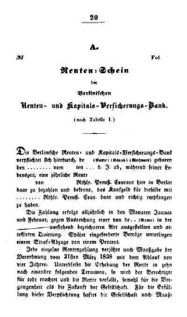 A. Renten-Schein der Berlinischen Renten- und Kapitals-Versicherungs-Bank