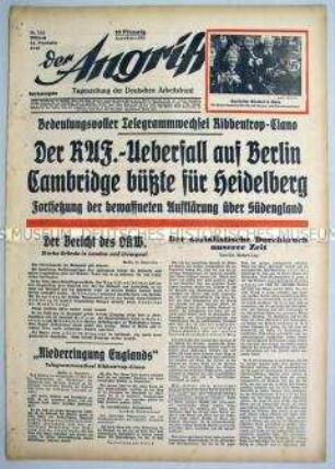 Tageszeitung "Der Angriff" u.a. zum Luft- und See-Krieg gegen England