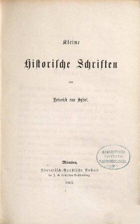 Kleine historische Schriften, [1]