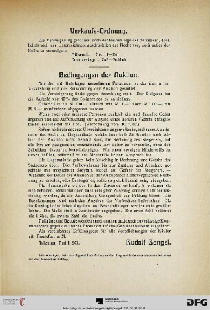 Verkaufs-Ordnung – Bedingungen der Auktion