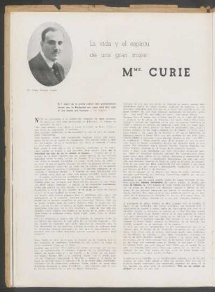 La vida y el espiritu de una gran mujer: Mme. Curie