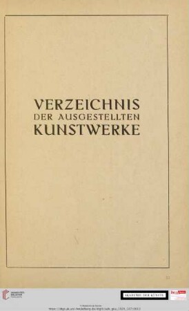 Verzeichnis der ausgestellten Kunstwerke