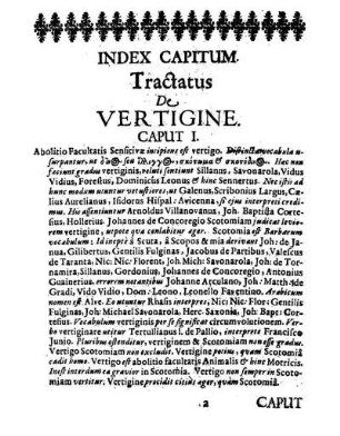 Index Capitum. Tractatus De Vertigine.