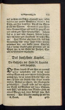 Das funfzehnte Kapitel. Die Geschichte des Herrn M. Leopolds wird fortgesetzt.