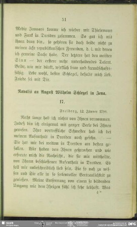 Novalis an August Wilhelm von Schlegel, Freiberg, 12.01.1798