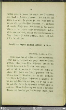 Novalis an August Wilhelm von Schlegel, Freiberg, 12.01.1798