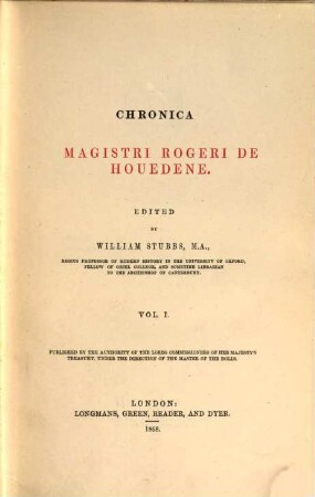 Chronica magistri Rogeri de Houedene. 1