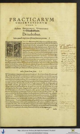 Practicarum Observationum Liber I Auctore Bernardo Vurmsero