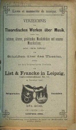 Lager-Verzeichnis. 208. 1889