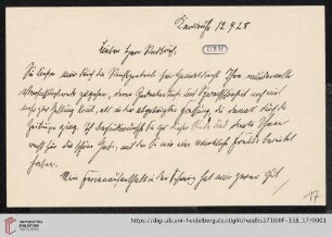 Nachlass Gustav Radbruch. Korrespondenz Ernst Fuchs/Gustav Radbruch: Brief von Ernst Fuchs an Gustav Radbruch