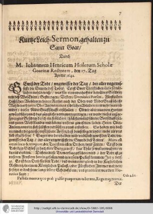 Kurtze Leich-Sermon, gehalten zu Sanct Goar/ ...
