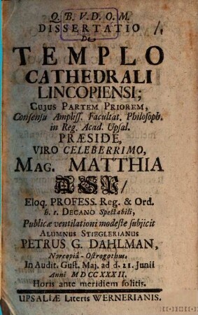 Diss. de templo cathedrali Lincopiensi