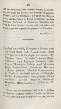 485-507 [Rezension] Theodorus Mopsuestenus, Theodori Antiocheni Quae supersunt omnia