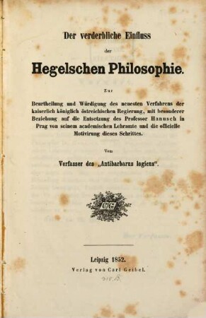 Der verderbliche Einfluss der Hegelschen Philosophie