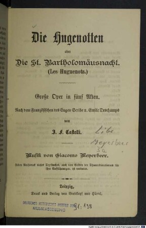 Die Hugenotten oder die St. Bartholomäusnacht