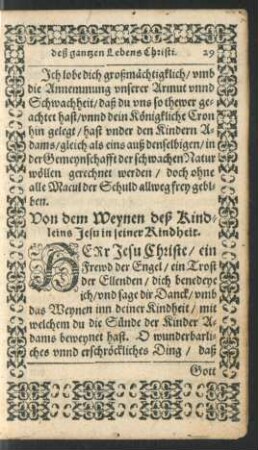 Von dem Weynen deß Kindleins Jesu in seiner Kindheit.