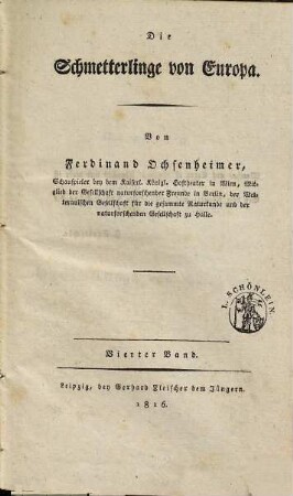 Die Schmetterlinge von Europa, 4. Nachtrag zu den drey ersten Bänden der Schmetterlinge von Europa