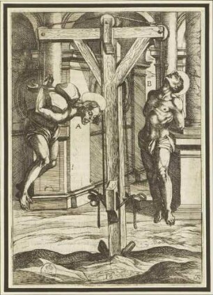 Aufgehängt und mit Steinen auf dem Rücken beschwert (Illustration 19 der Serie der Martyrien der frühen Christen)
