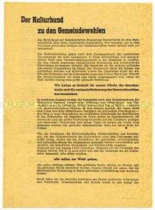Aufruf der Landesleitung Sachsen des Kulturbundes zur demokratischen Erneuerung Deutschlands zu den Gemeindewahlen 1946
