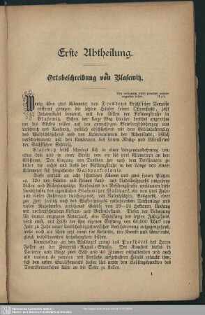 Erste Abtheilung. Ortsbeschreibung von Blasewitz