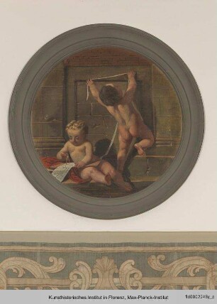 Deckenfresko mit Allegorien der Musen : Tondi mit Allegorien der Malerei und Skulptur