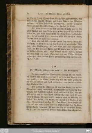 §. 14. Der Mensch; Körper und Geist. – Die Geisterwelt.