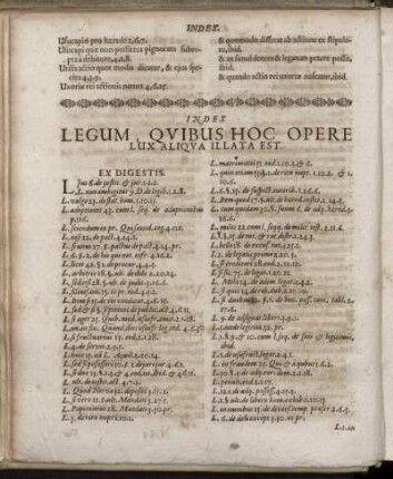 Index Legum, Quibus Hoc Opere Lux Aliqua Illata Est.