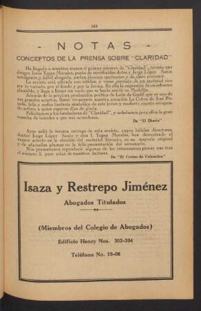 Notas : Conceptos de la prensa sobre "Claridad"