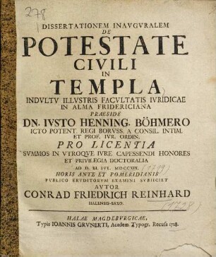 Dissertationem Inavgvralem De Potestate Civili In Templa
