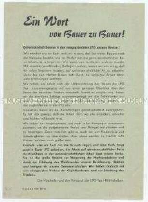 Flugblatt der LPG Böhlscheiben an Bauern für genossenschaftliche Bewirtschaft