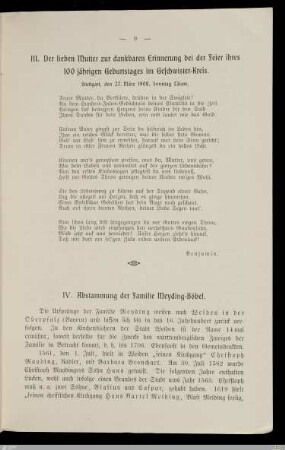 Der lieben Mutter zur dankbaren Erinnerung ...