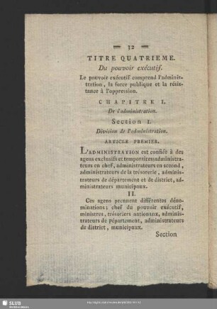 Titre Quatrieme. Du pouvoir exécutiv