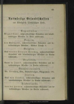Auswertige Gesandtschaften am Königlich Sächsischen Hofe