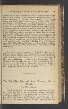 Der Atjinesische Krieg und seine Bedeutung für die Mission