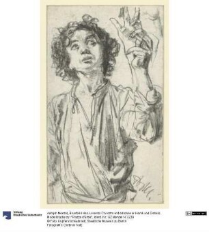 Brustbild des Lorenzo Cocozza mit erhobener Hand und Details. Modellstudie zur "Piazza d'Erbe"