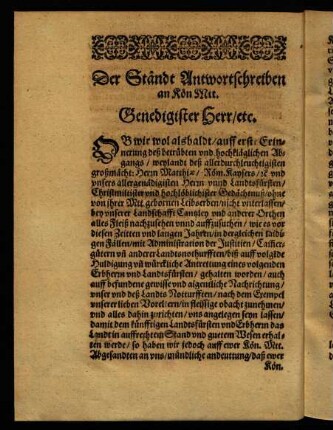 Bb2v-Bb4r, Der Stände Antwortschreiben an Kön. Mtt.