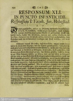 Responsum XLI. In Puncto Infanticidii